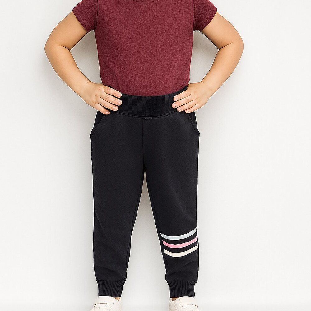Athletic Works Girls Fleece Joggers Black Striped Leg Pull-On Size M 7/8